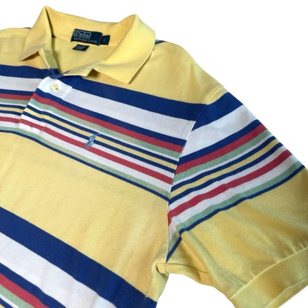 Vtg 90s Y2K Polo Ralph Lauren Short Sleeve Shirt Striped Color Block Large Retro